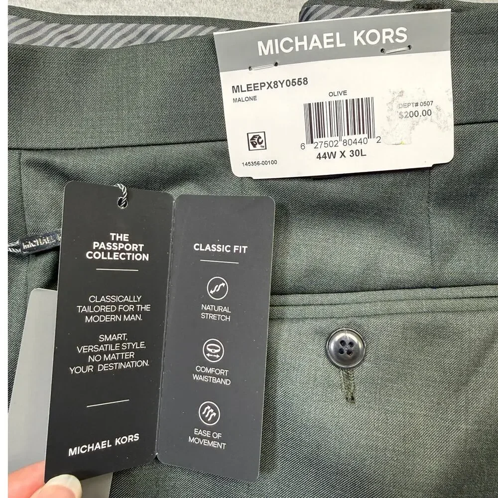 Michael Kors Men's Classic-Fit Wool-Blend Suit Pants Olive Melange 44x30 $200